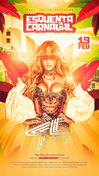 Flyer esquenta de carnaval 19 de fevereiro social media psd editavel