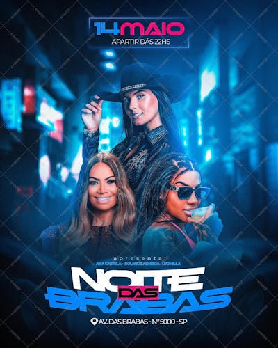 Flyer Noite Das Brabas Ana Castela Solange Almeida Ludmilla Social Media Psd Editavel