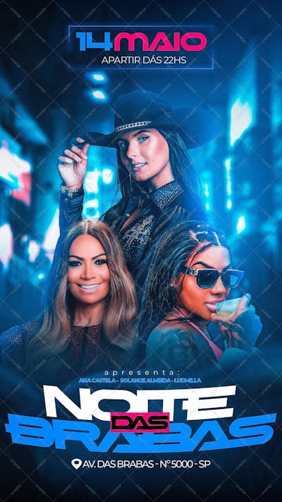 Story Flyer Noite Das Brabas Ana Castela Solange Almeida Ludmilla Social Media Psd Editavel