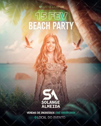 Flyer beach party cantora solange almeida social media psd editavel