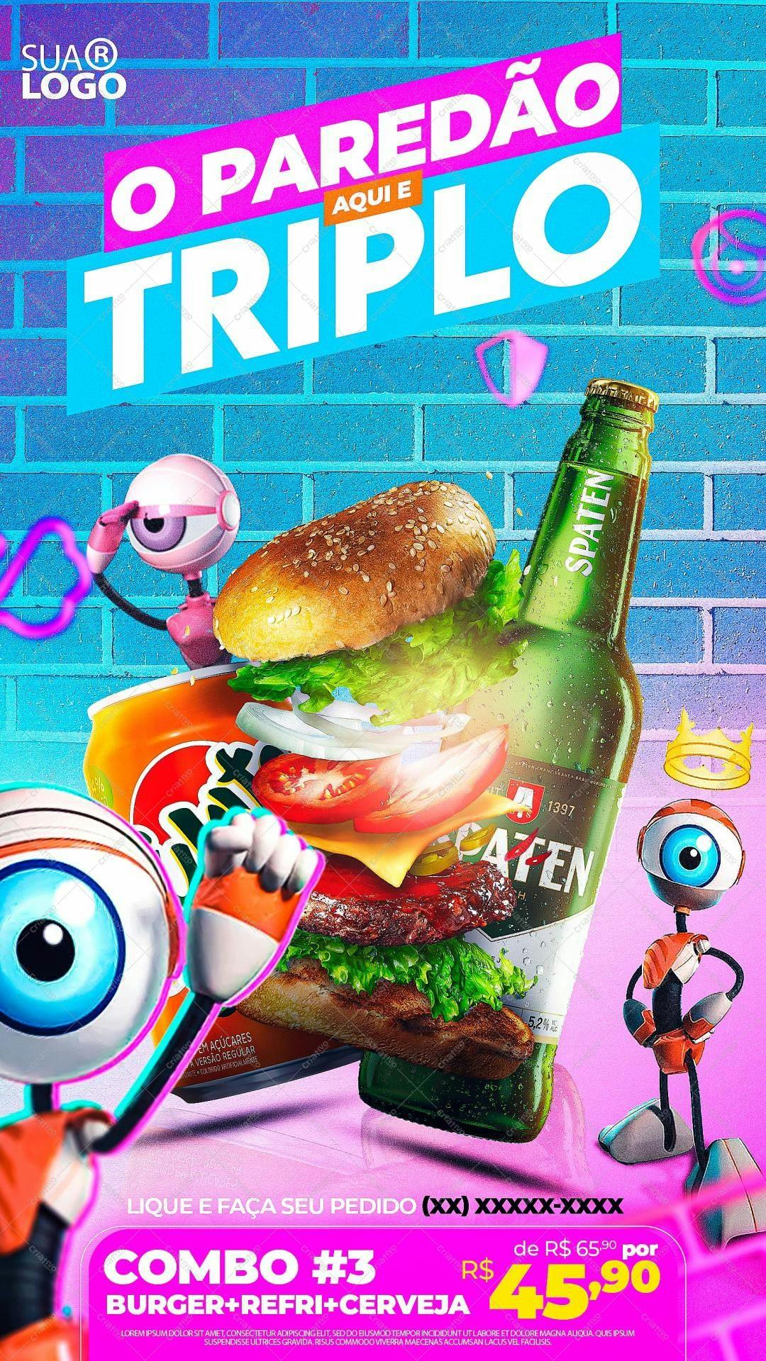 Flyer para Promoção de Combo de Hambúrguer PSD Editável