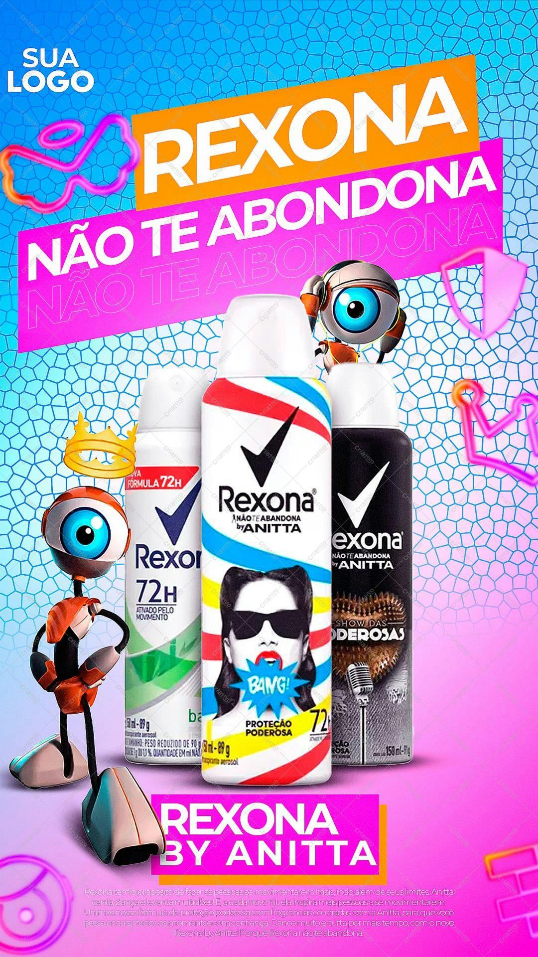Modelo de Flyer Rexona Anitta PSD Editável