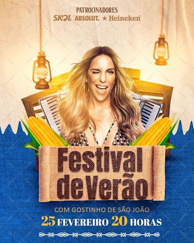 Flyer Festival De Verao Cantora Ivete Social Media Psd Editavel