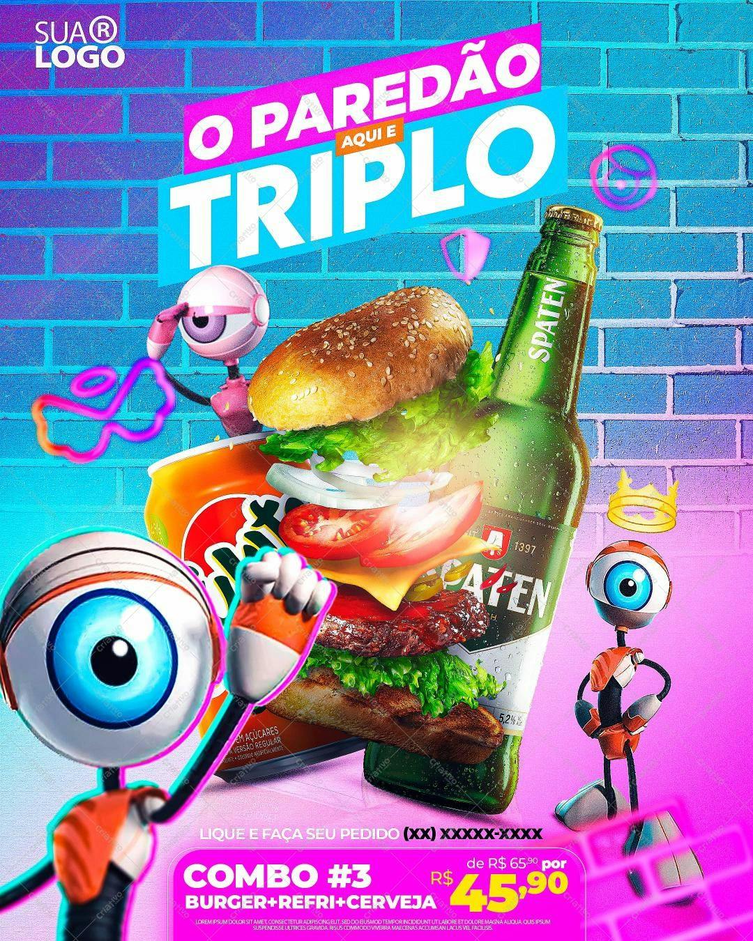 Flyer para Lançamento de Combo de Hambúrguer PSD Editável
