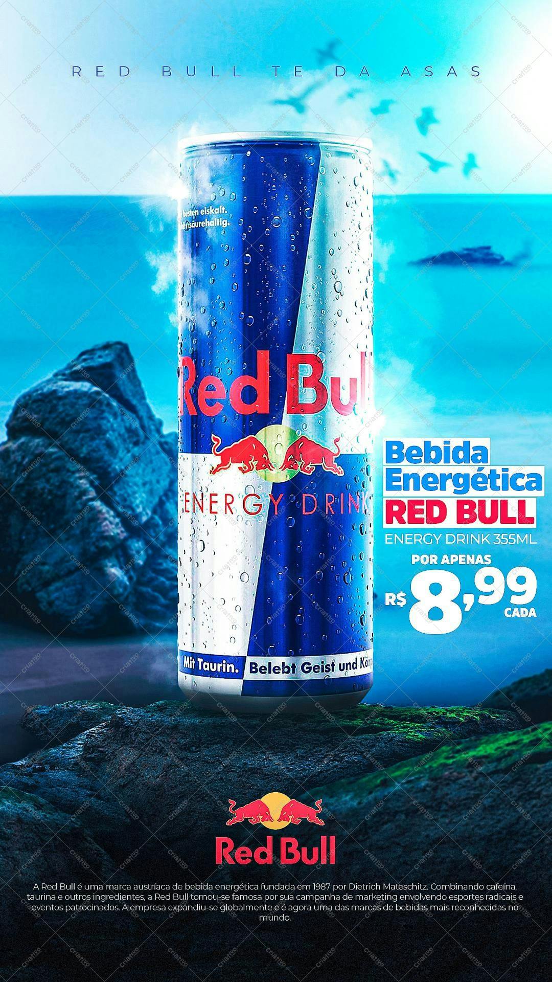 Modelo de Lata Red Bull para Mídias Sociais PSD Editável