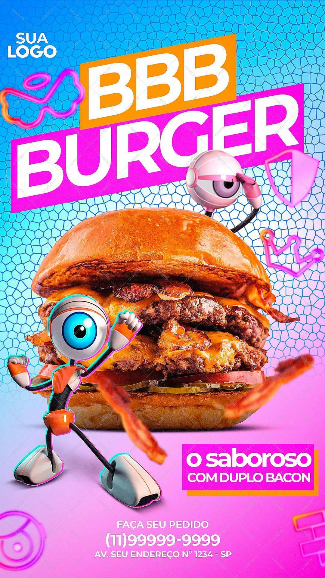 Flyer para Lançamento de Hambúrguer BBB Burger PSD Editável