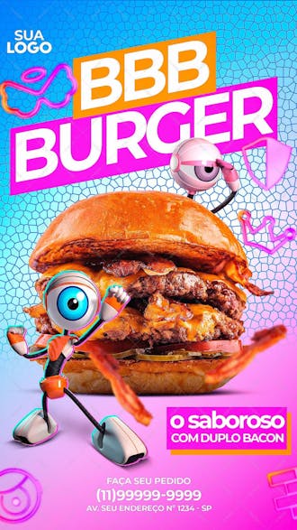 Story bbb burger o saboroso com duplo bacon social media psd editavel