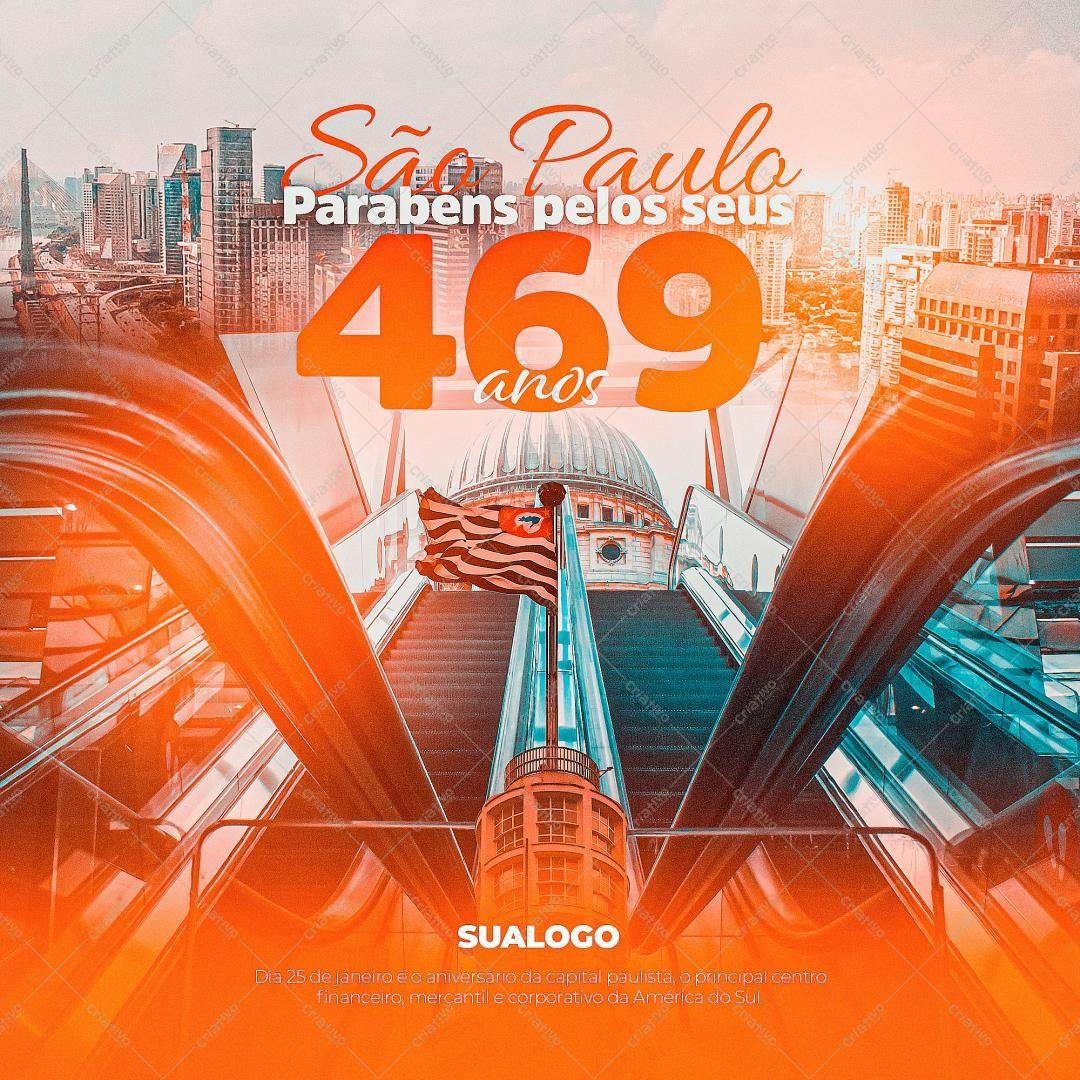 Postagem Redes Sociais Aniversário São Paulo PSD Editável