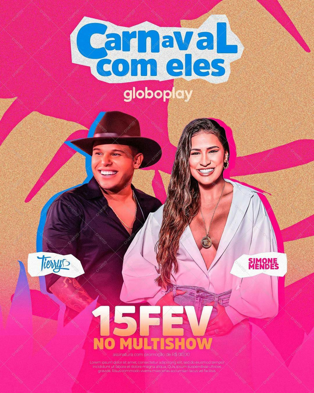 Flyer para Show Carnavalesco com Simone Mendes e Tierry PSD Editável