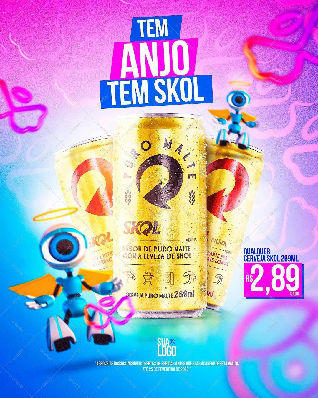 Flyer Cerveja Skol com Anjo Robô PSD Editável