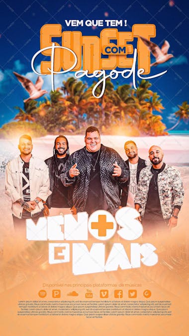 Story flyer vem que tem sunset com pagode menos e mais social media psd editavel