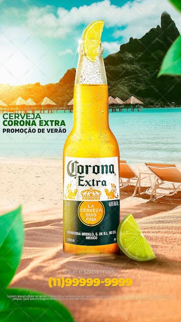 Story cerveja corona extra promocao de verao social media psd editavel