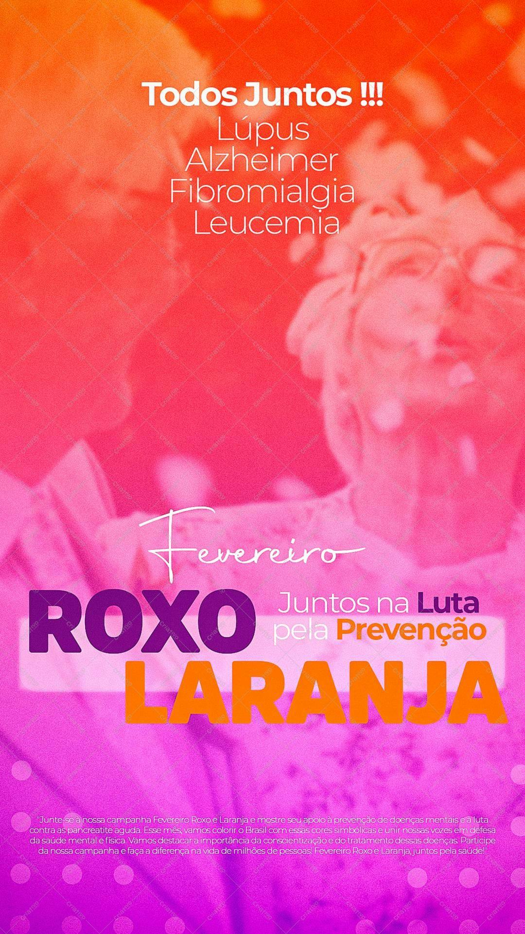 Post para Redes Sociais Fevereiro Roxo e Laranja PSD Editável