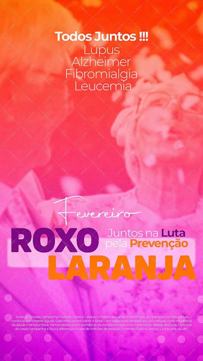 Story Fevereiro Roxo E Laranja Mes De Conscientizacao Lupus, Alzheimer, Fibromialgia E Leucemia Social Media Psd Editavel