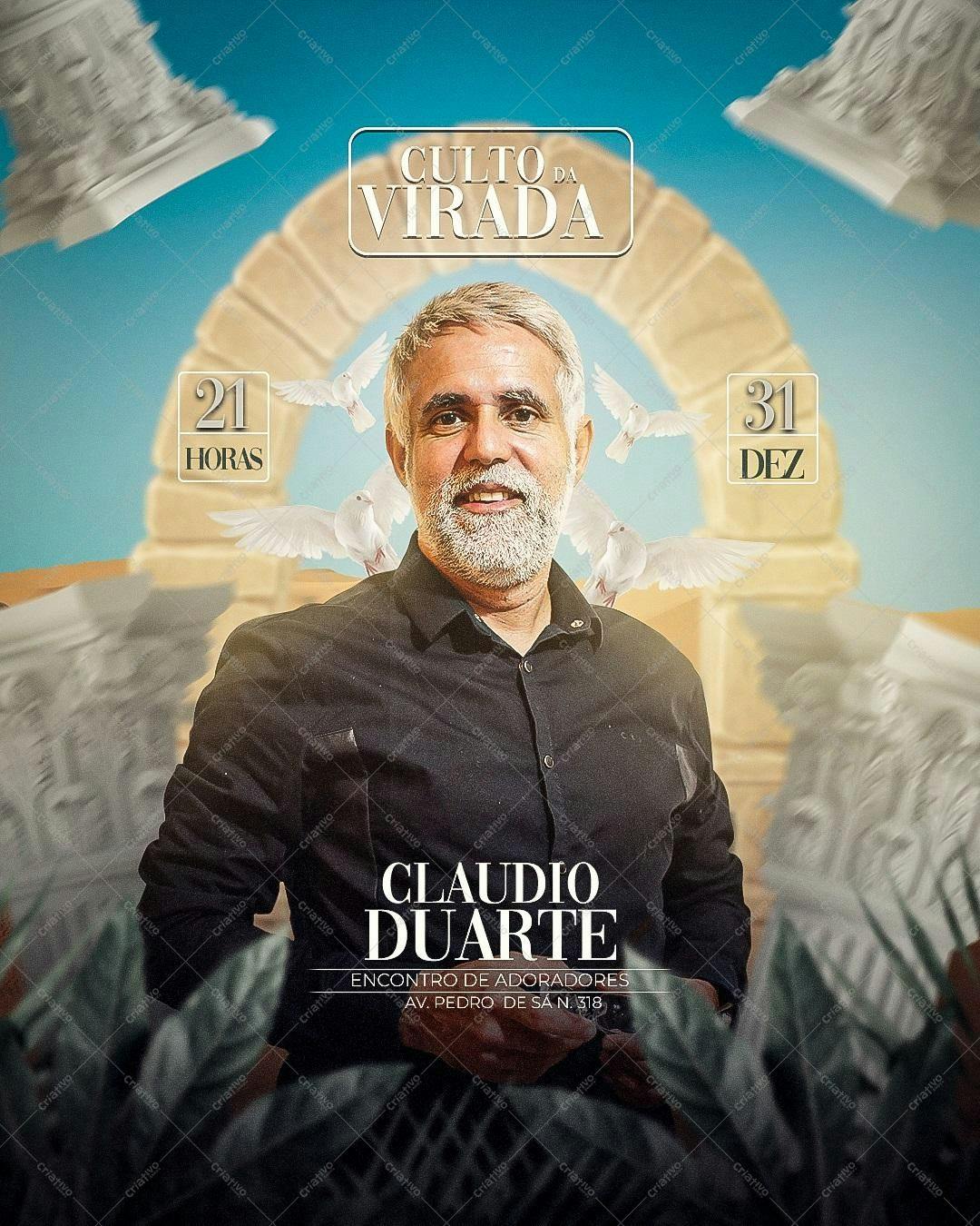 Flyer para Culto da Virada com Claudio Duarte PSD Editável