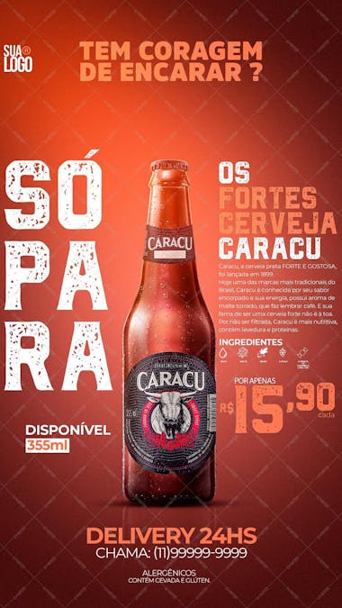 Story tem coragem de encarar so para os fortes cerveja caracu social media psd editavel