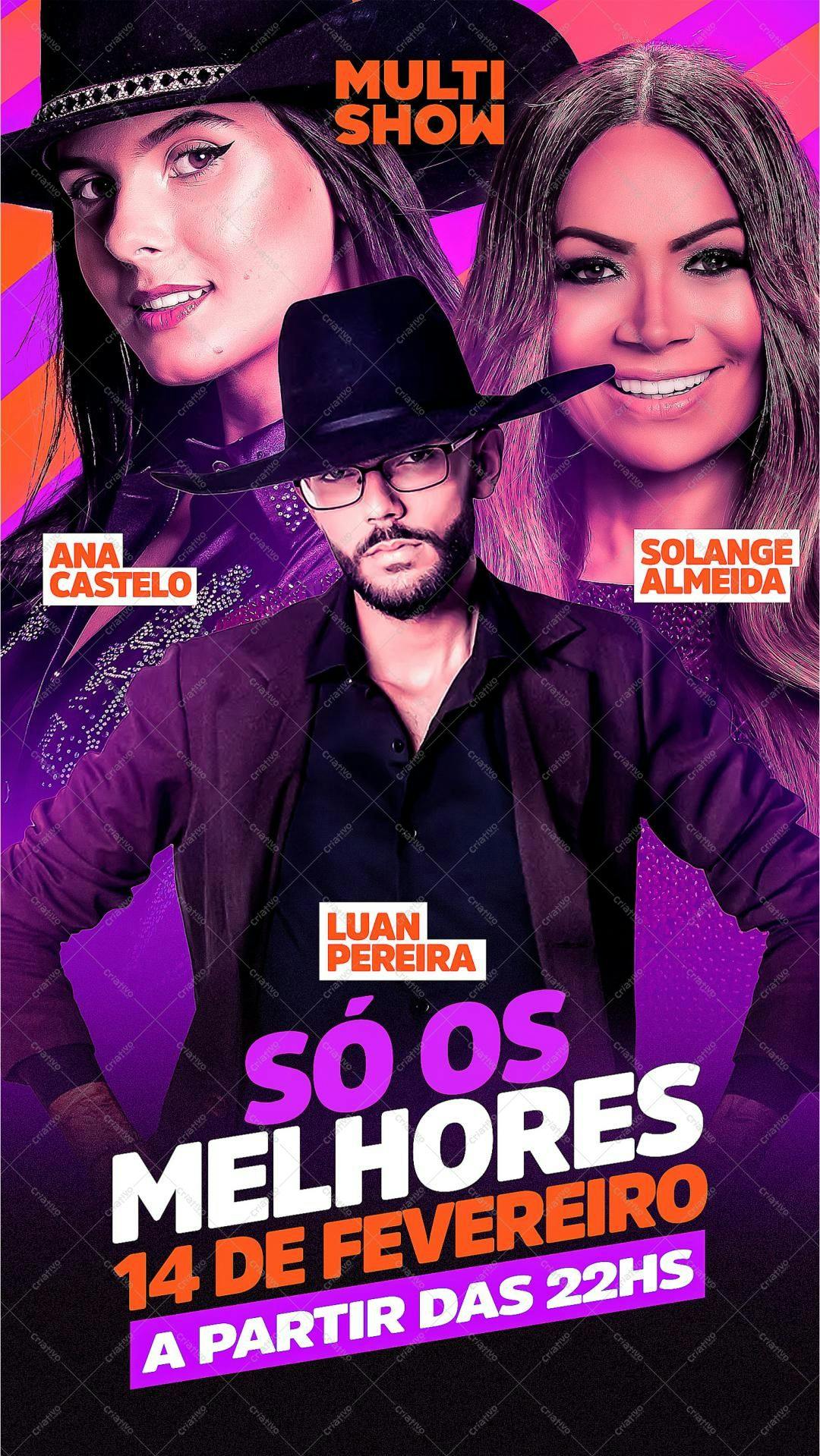 Flyer para Show Musical com Ana Castelo, Solange Almeida e Luan Pereira PSD Editável