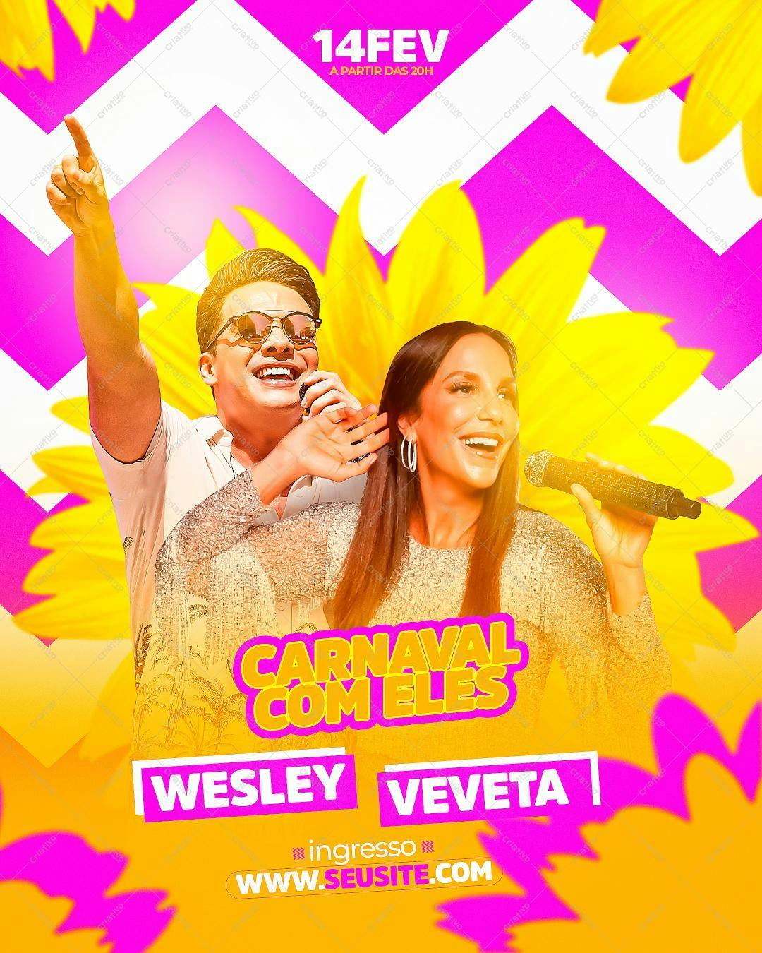 Flyer para show de Carnaval com Wesley Safadão e Vevetá PSD Editável