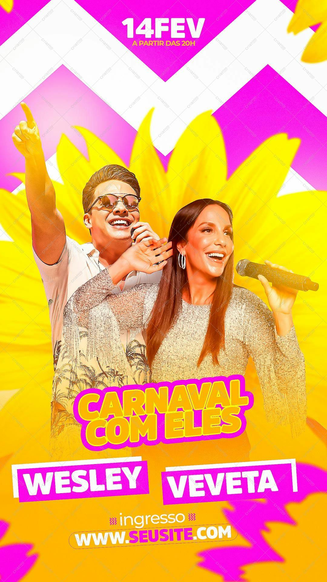 Flyer para Carnaval com Wesley Safadão e Vevetá PSD Editável