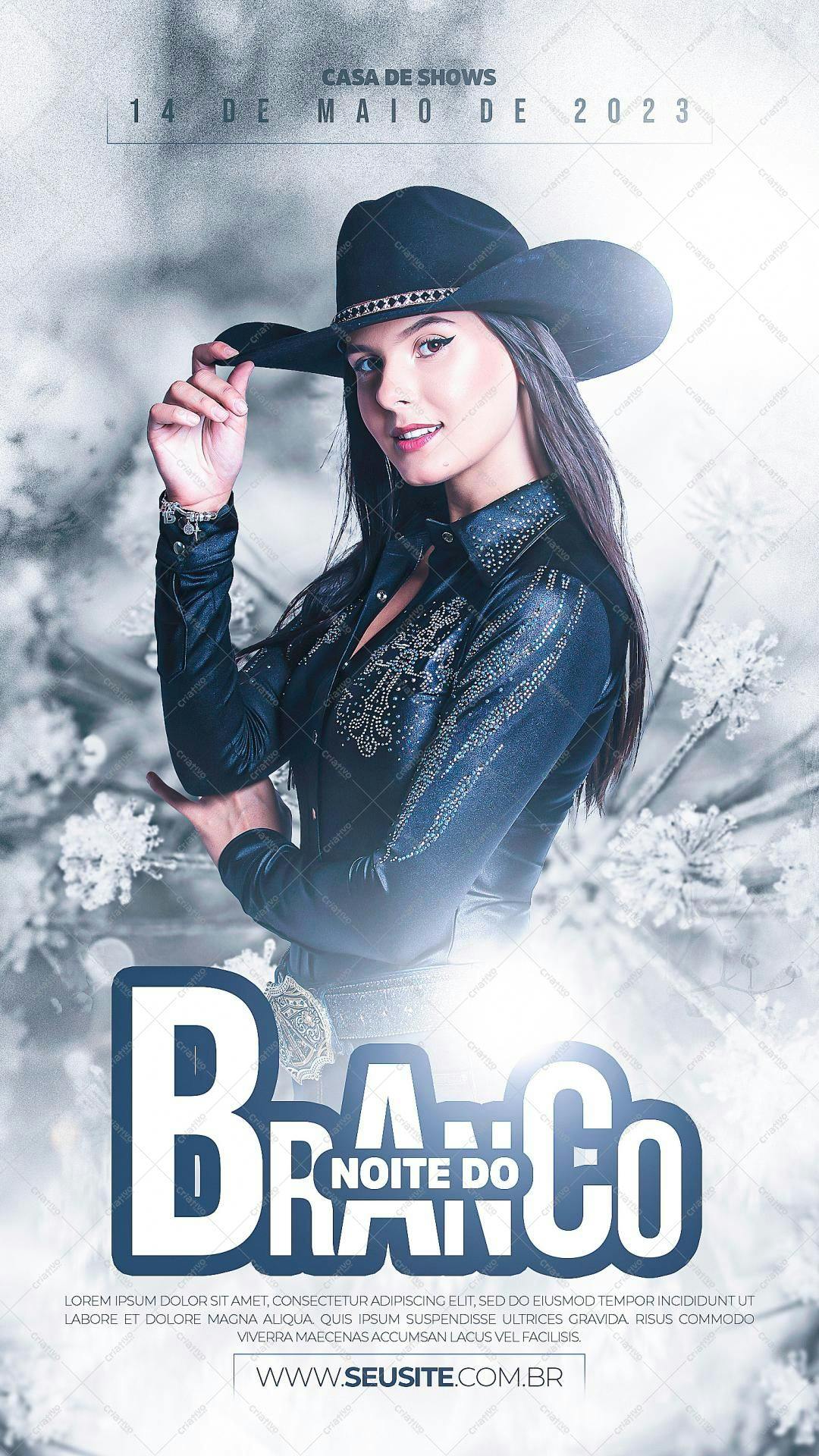 Flyer para Festa Sertaneja Noite do Branco PSD Editável