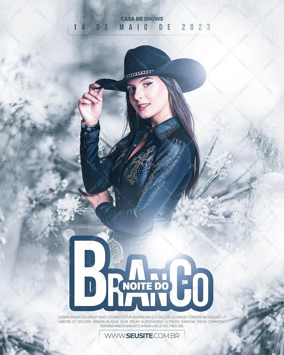 Flyer para Festa Sertaneja Noite do Branco PSD Editável