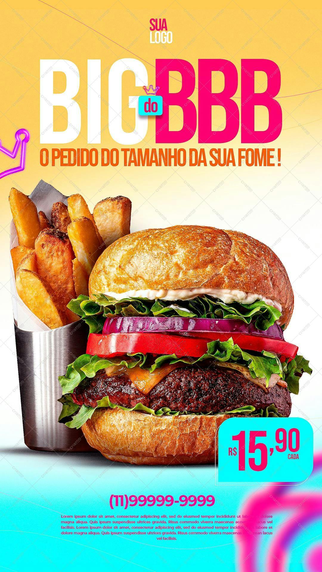 Flyer para Lançamento de Hambúrguer Gigante PSD Editável