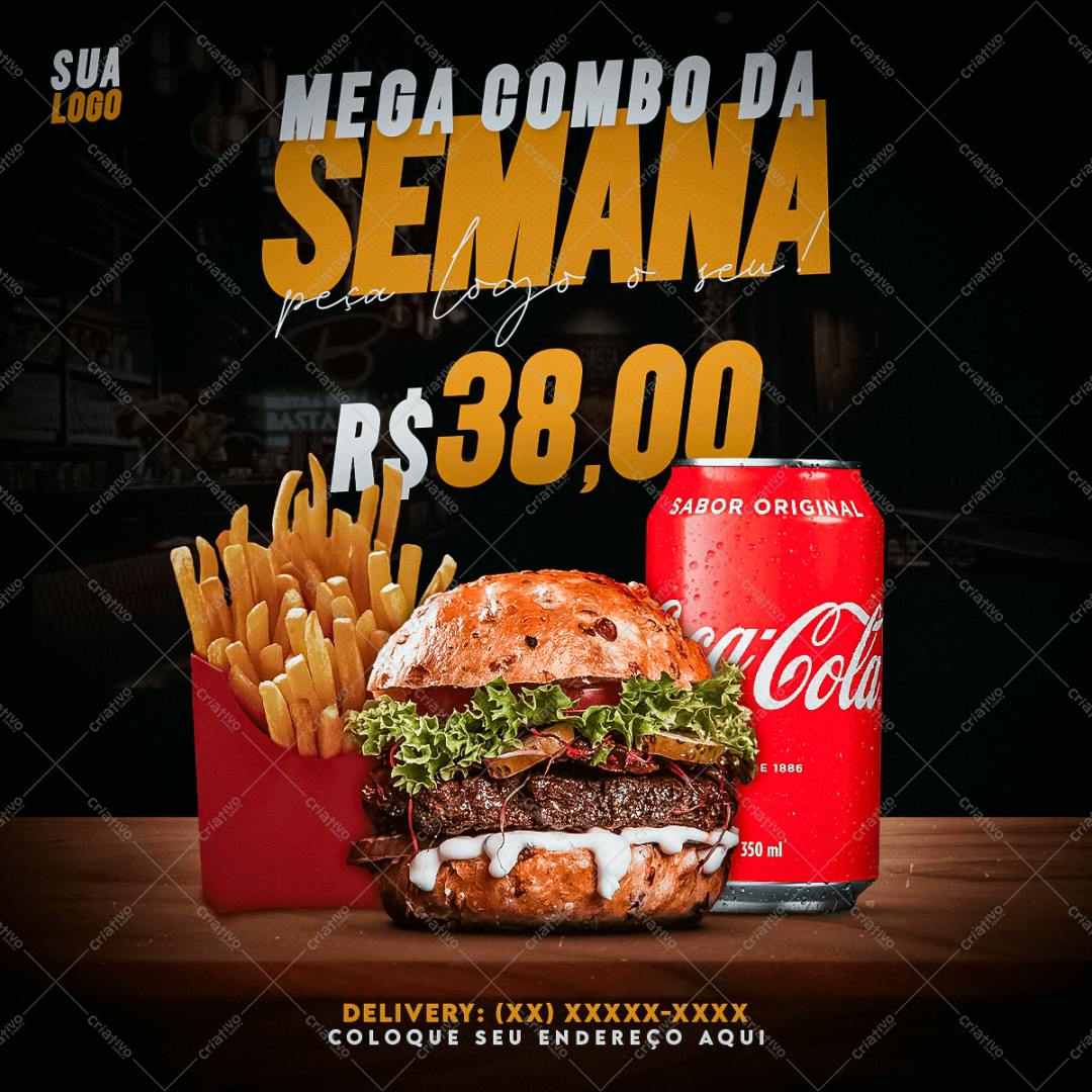 Flyer para Promoção de Mega Combo de Hambúrguer PSD Editável