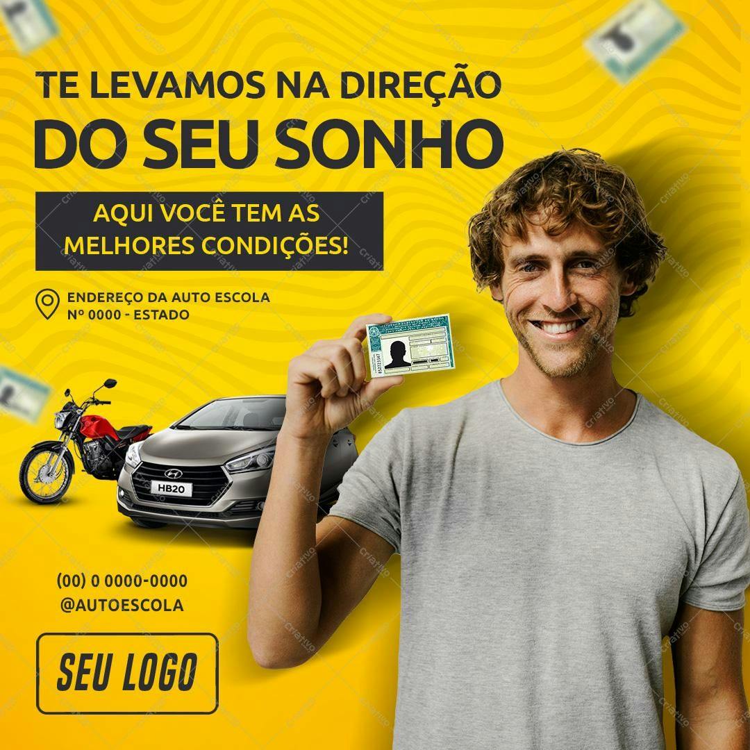 Post para Redes Sociais Auto Escola PSD Editável