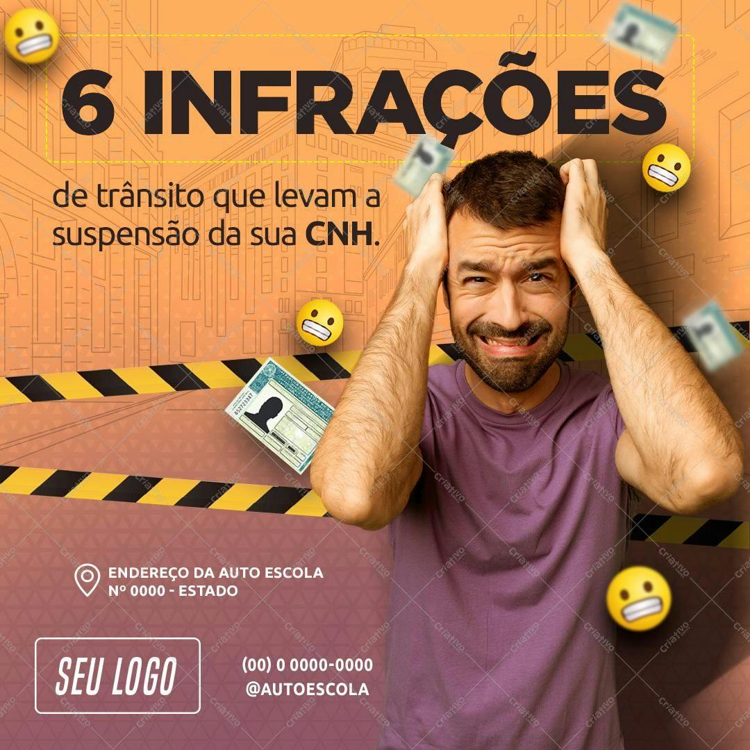 Post para Redes Sociais Infrações de Trânsito PSD Editável