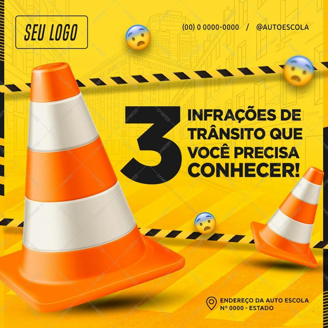 Post para Redes Sociais Infrações de Trânsito PSD Editável