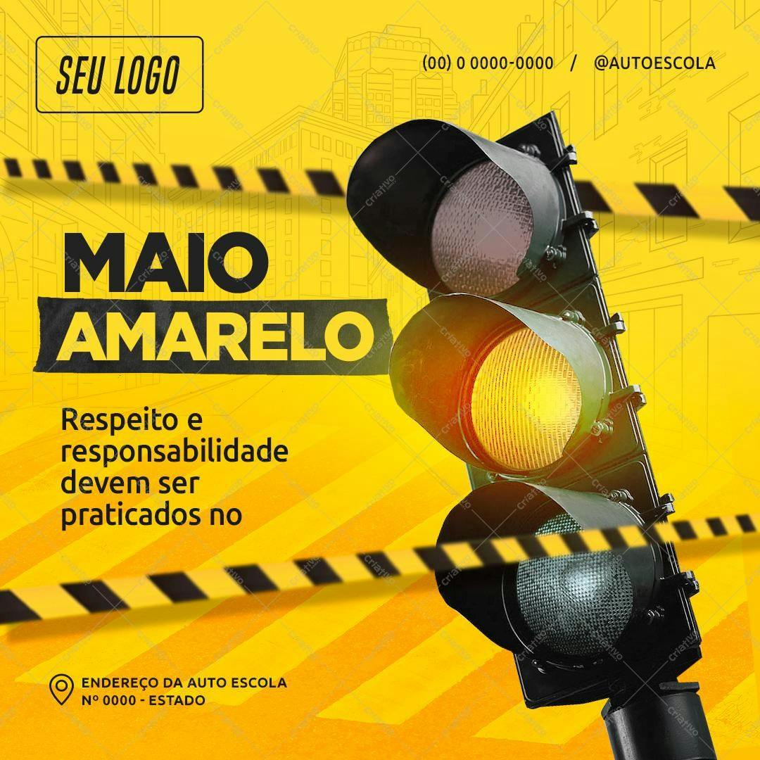 Post para Redes Sociais Maio Amarelo PSD Editável