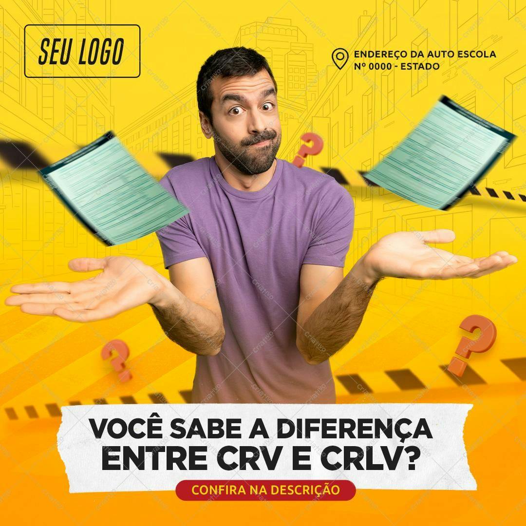 Post para Redes Sociais - Diferença entre CRV e CRLV PSD Editável
