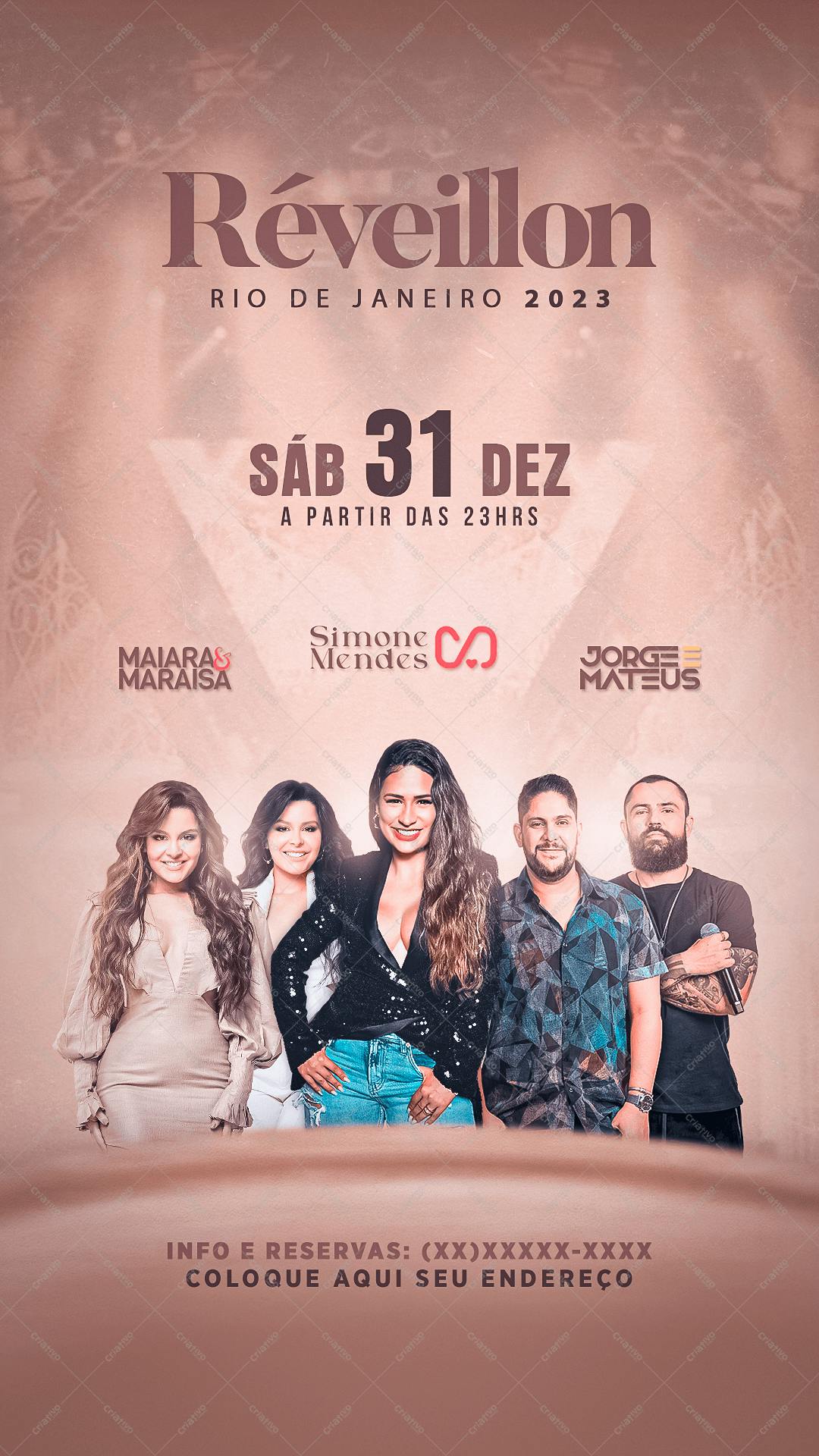 Flyer para Réveillon 2023 com Maiara & Maraisa, Simone Mendes e Jorge & Mateus PSD Editável