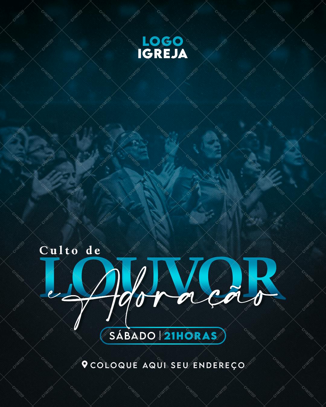 Flyer para Culto de Louvor e Adoração PSD Editável
