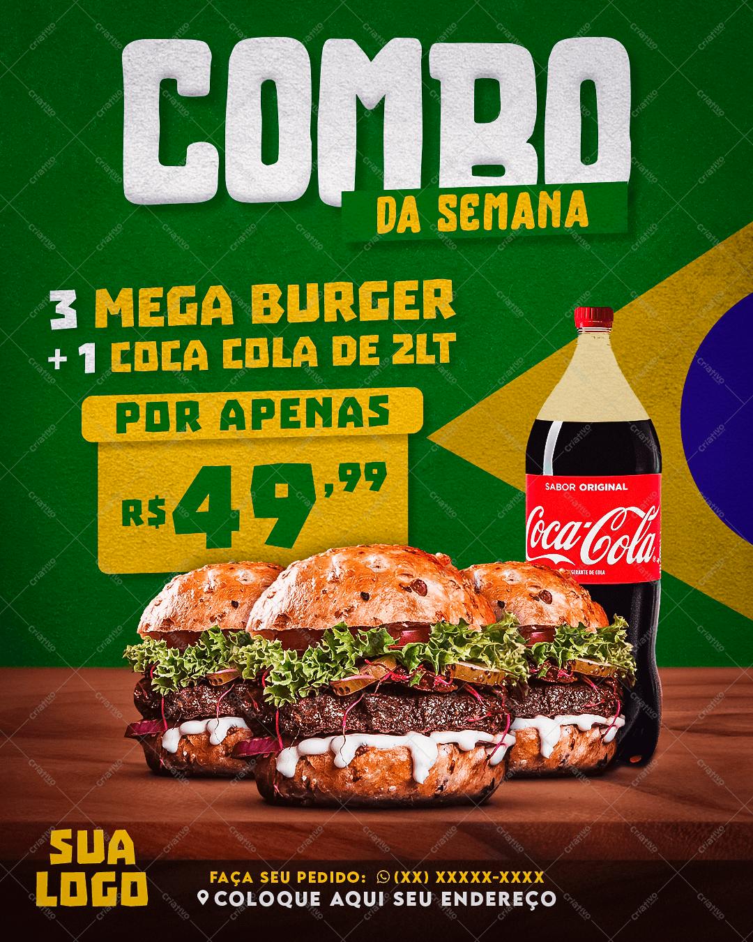 Cardápio Combo Semana Burger e Coca-Cola PSD Editável