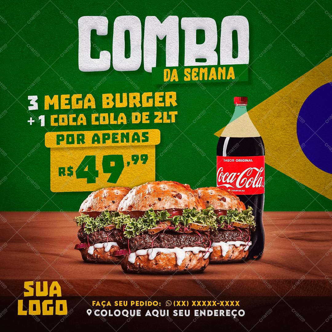 Combo de Lanchonete com Hambúrgueres e Coca-Cola PSD Editável