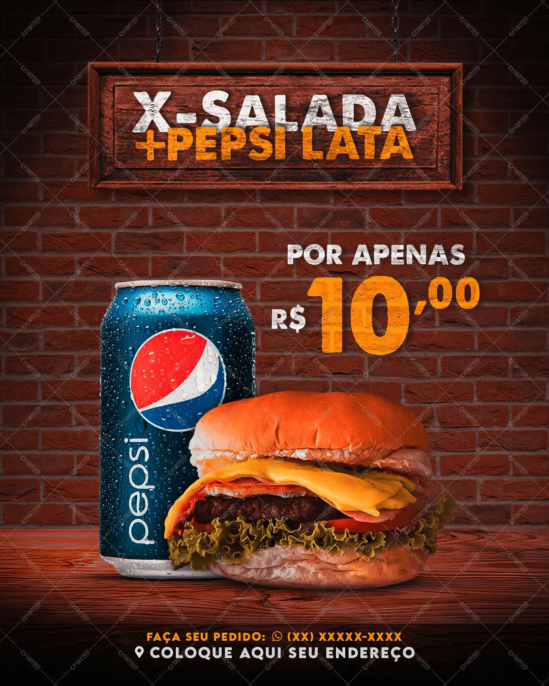 Cardápio X-Salada + Pepsi Lata PSD Editável
