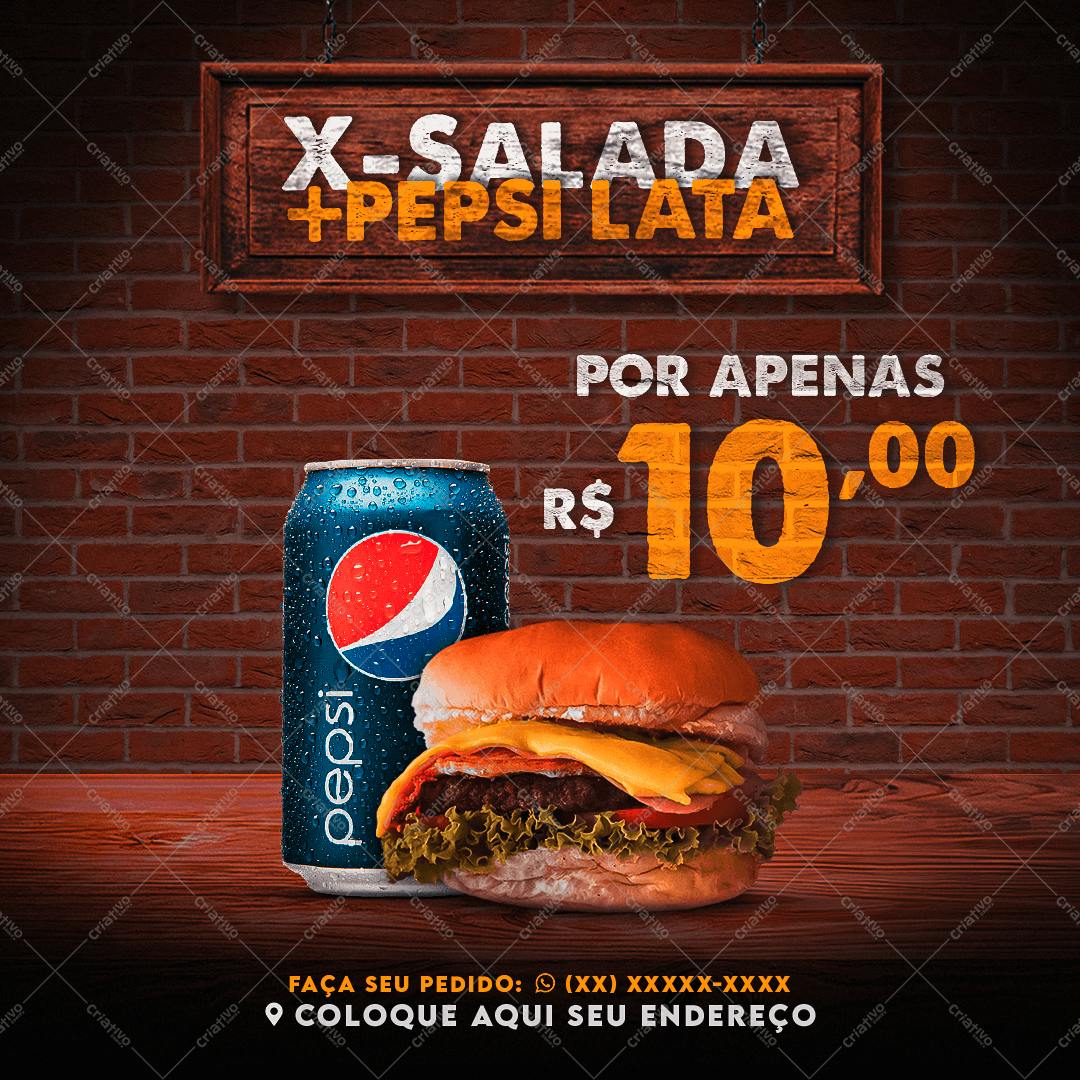 Banner para Lanchonete Promoção X-Salada + Pepsi PSD Editável