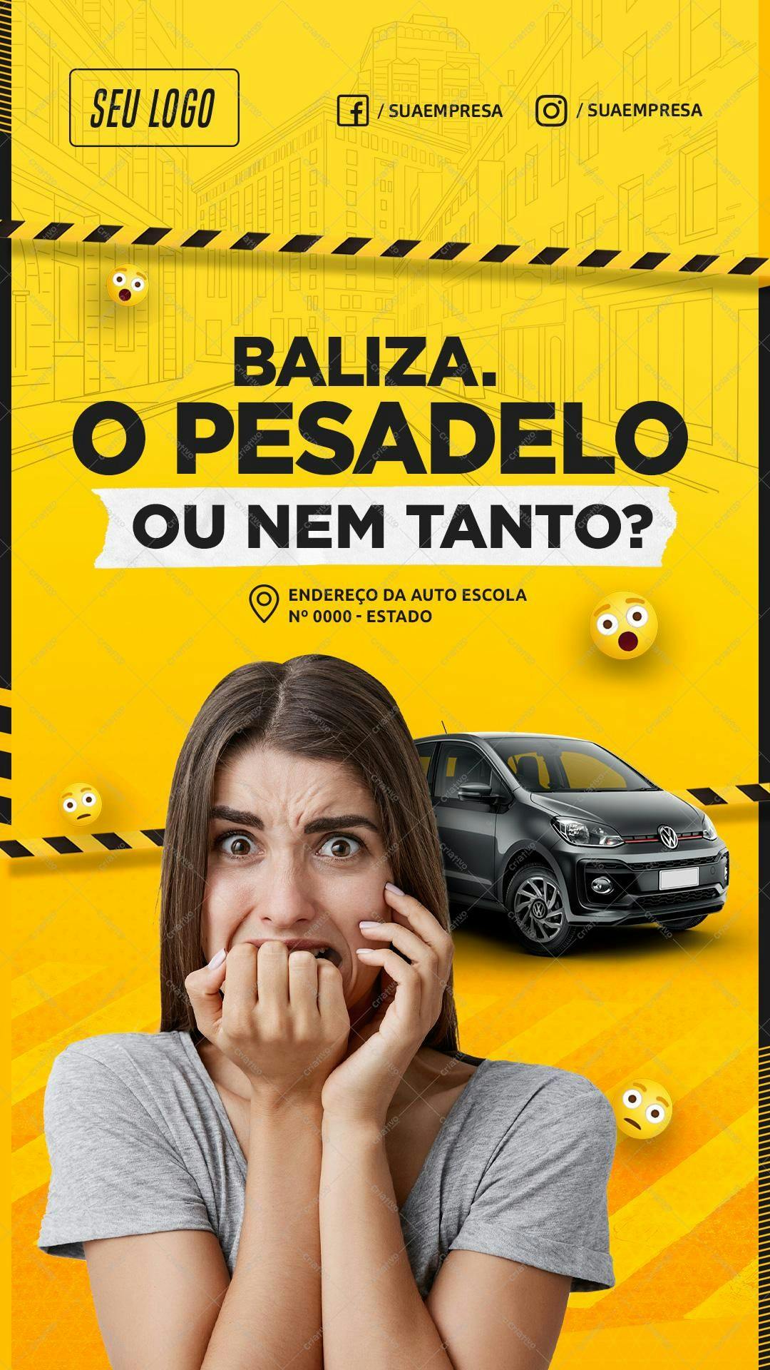 Flyer para Auto Escola com Design Amarelo e Preto PSD Editável
