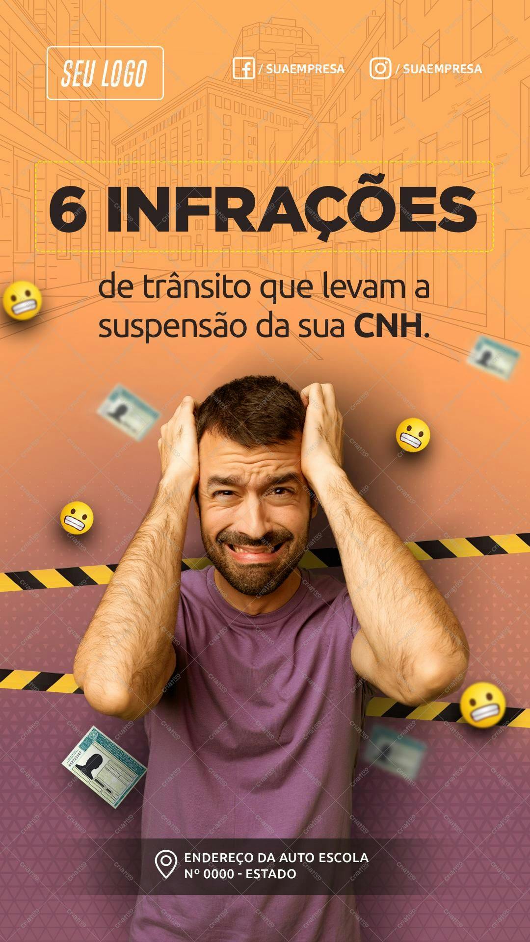 Post para Redes Sociais Auto Escola Infrações CNH PSD Editável
