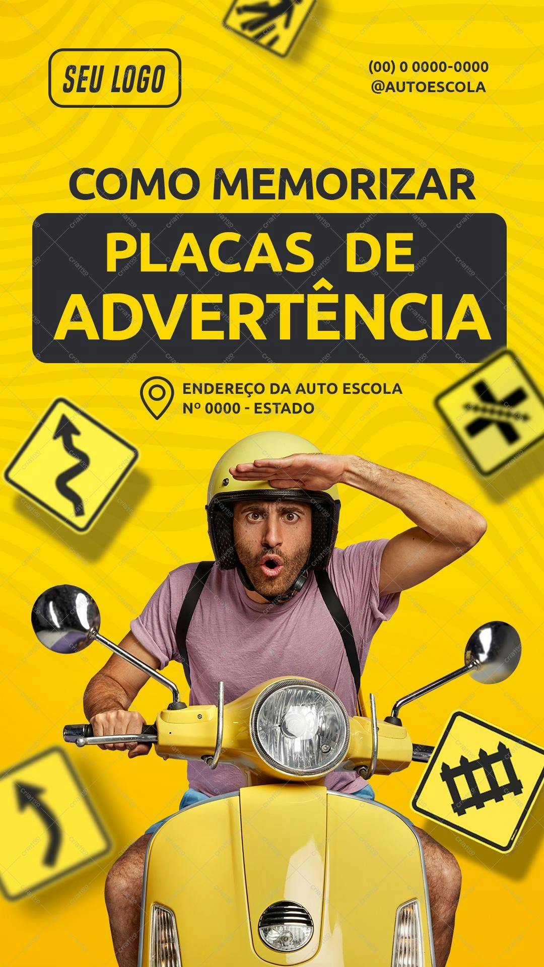 Modelo de Flyer para Autoescola - Como Memorizar Placas de Advertência PSD Editável
