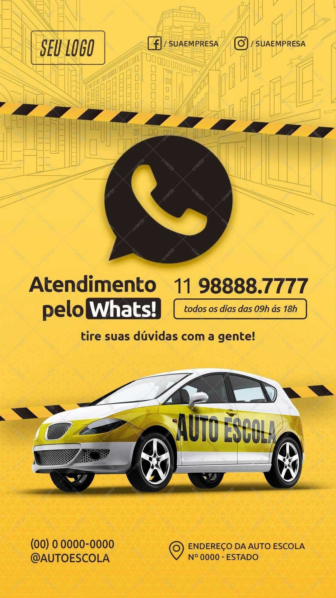 Flyer para Auto Escola com WhatsApp PSD Editável