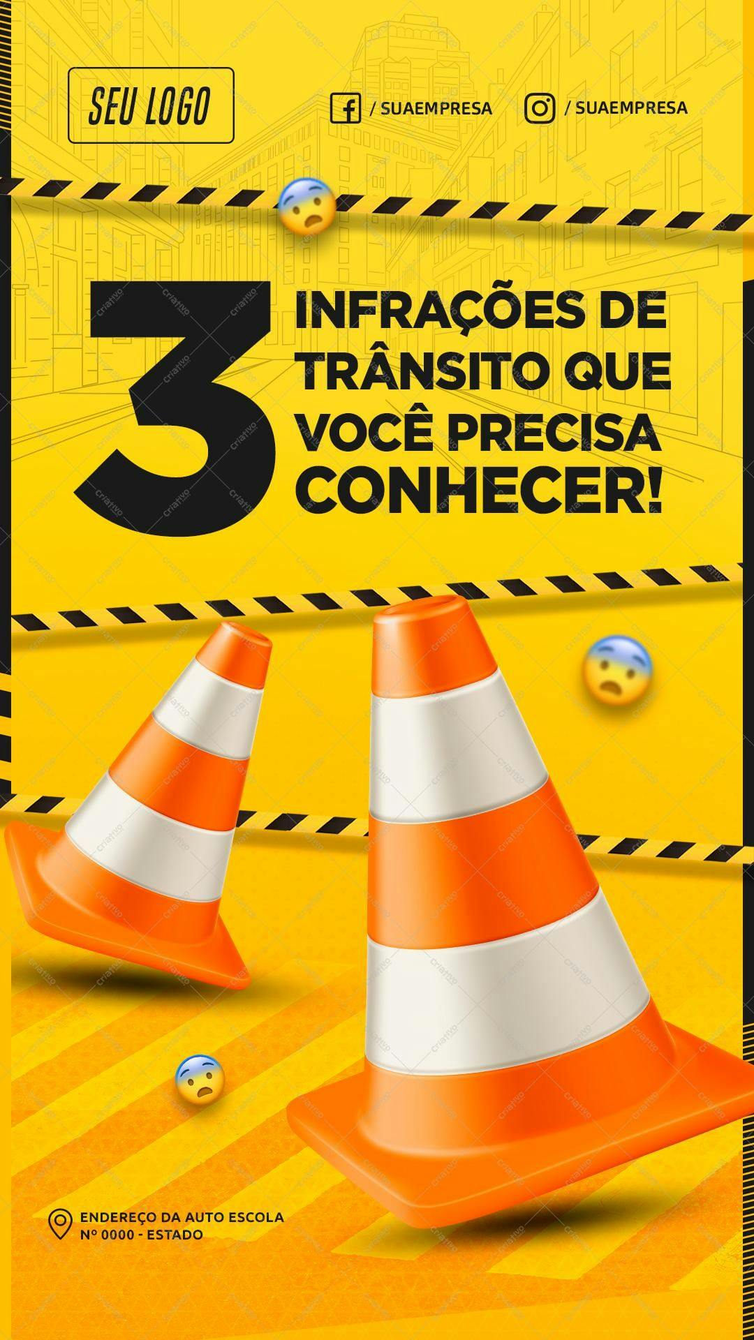 Flyer para Auto Escola – 3 Infrações de Trânsito PSD Editável
