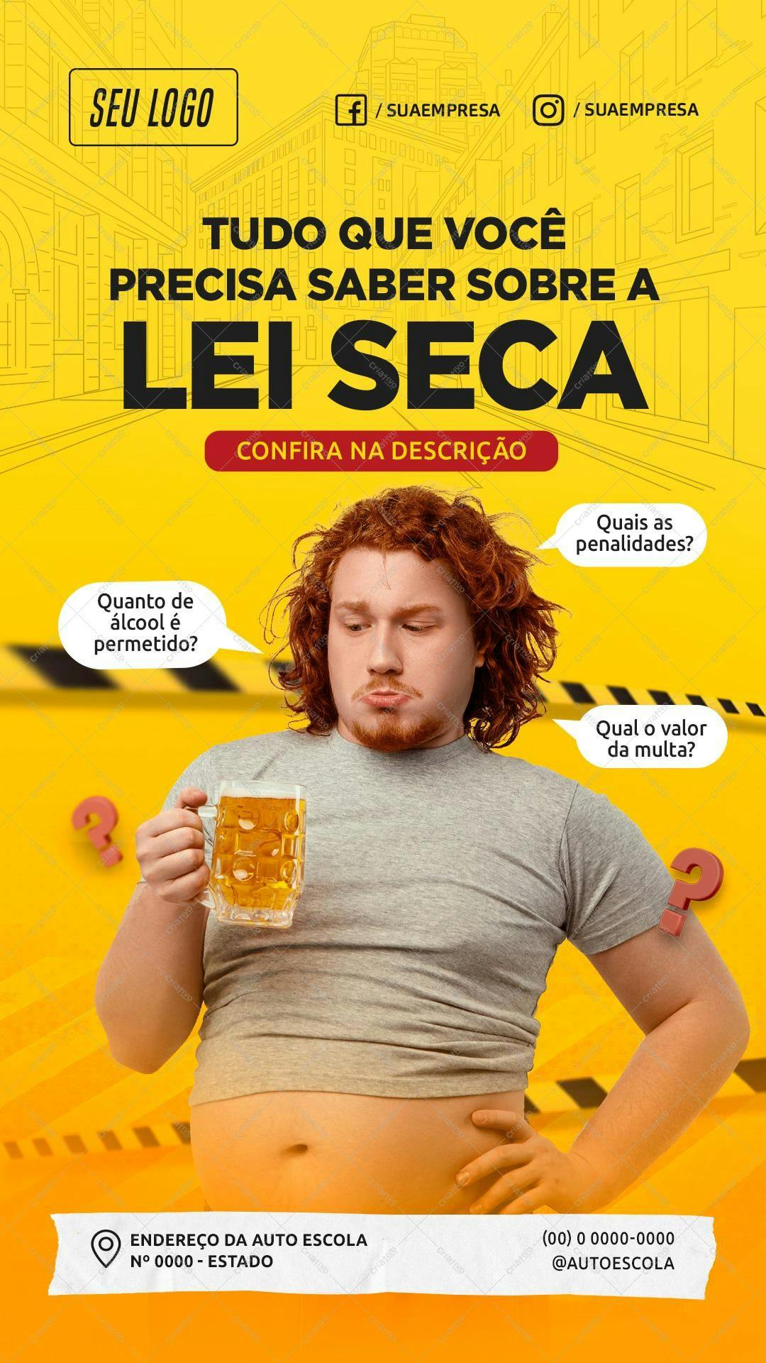 Flyer Lei Seca para Auto Escola PSD Editável