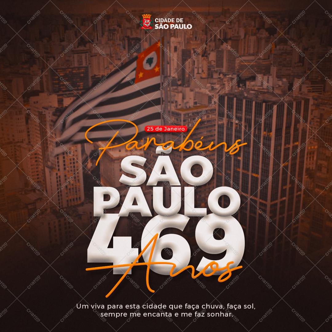 Post para Redes Sociais Aniversário São Paulo 469 anos PSD Editável