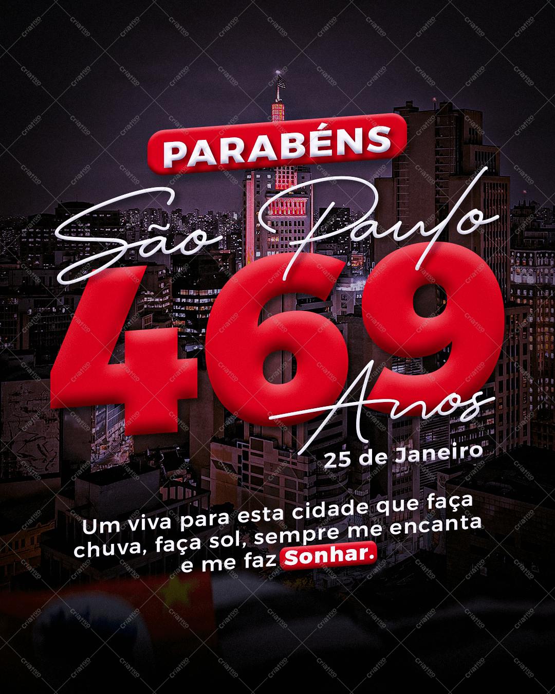 Flyer para Aniversário de São Paulo 469 anos PSD Editável