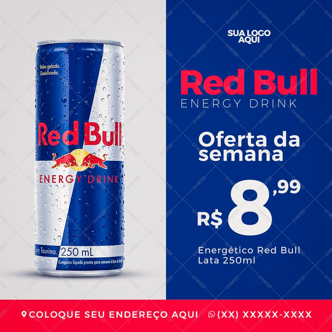 Mockup de Lata de Energético Red Bull PSD Editável