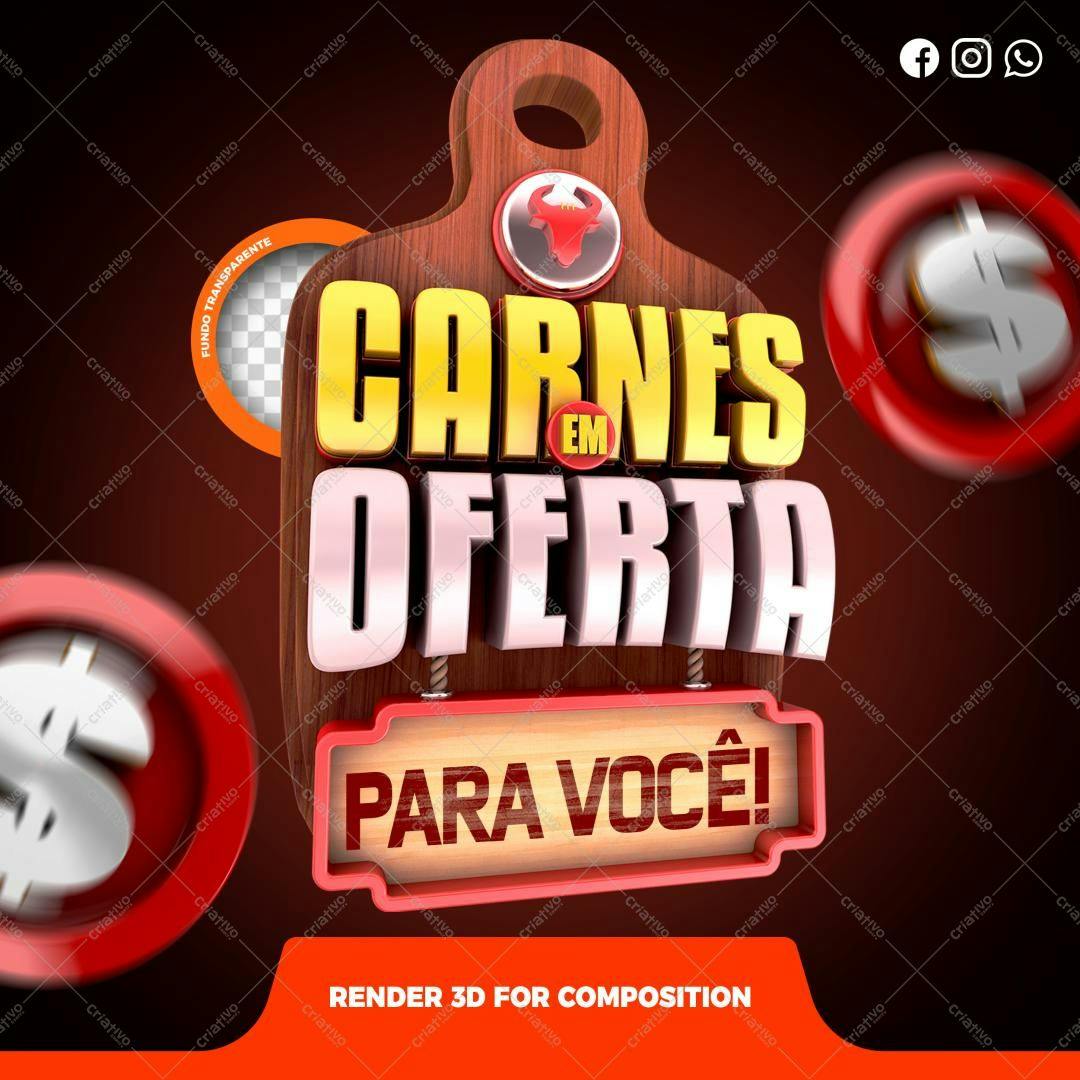 Selo 3D promocional madeira e dourado carnes em oferta