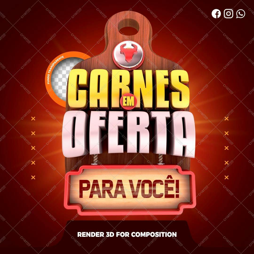 Selo 3D promocional carnes em oferta madeira e dourado