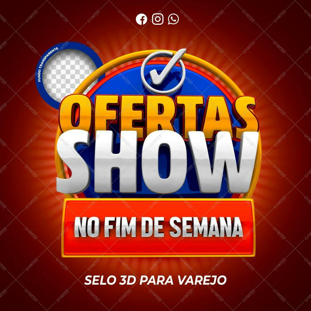 Selo 3D promocional varejo vermelho azul e dourado